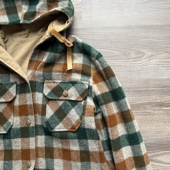 Vintage Woolrich Reversible Wool Plaid Buttons Hooded Jacket USA Size M Tweed - Picture 6 of 10